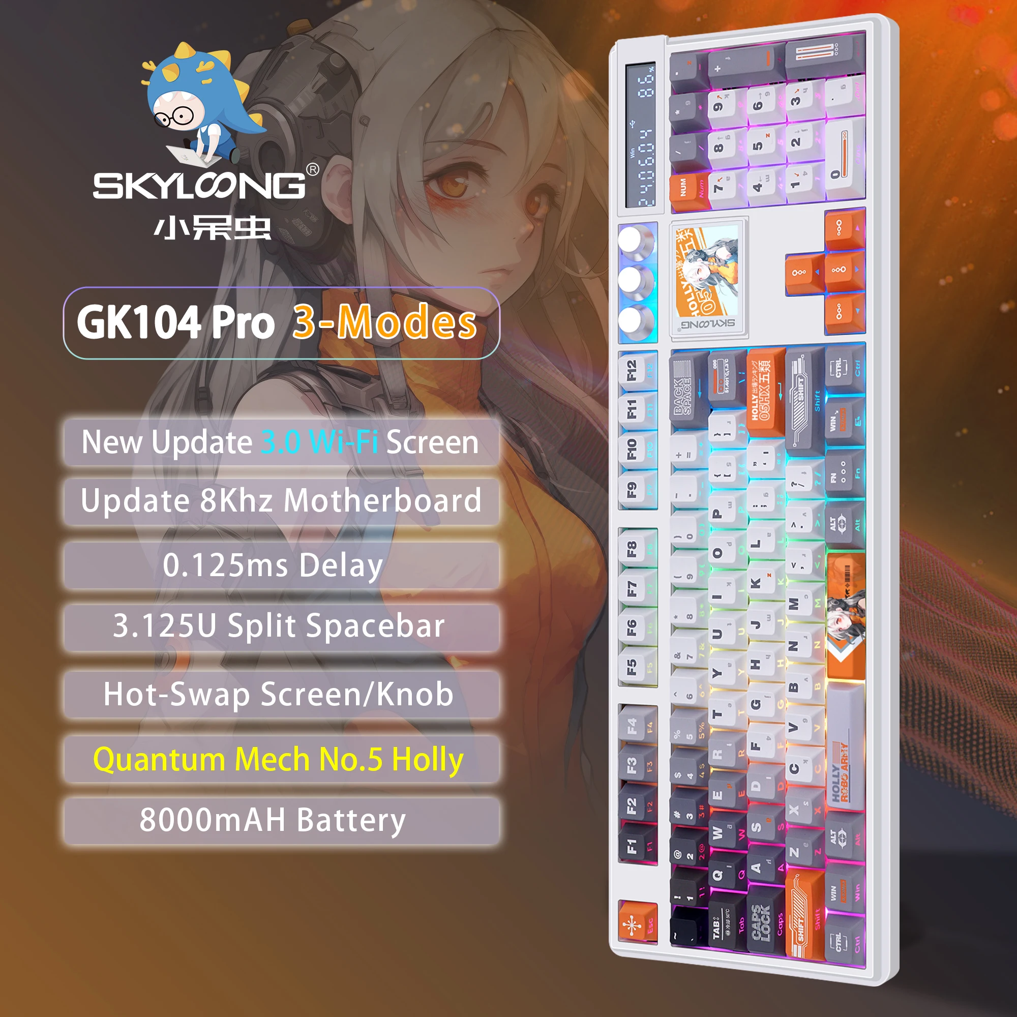 SKYLOONG GK104 Pro Mechanical Gamer Keyboard Full-Size Wireless Keyboard RGB Backlit Hot-Swappable Macro Konb Keyboard for PC image 3