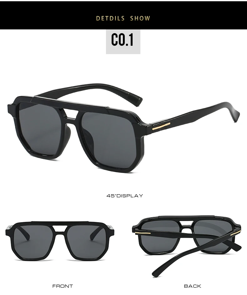 Modische, übergroße schwarze Sonnenbrille mit Doppelbrücken, trendiger Retro-Stil mit Metallakzenten auf Bügeln, stilvolle Brillen, perfekt für – Detail 7