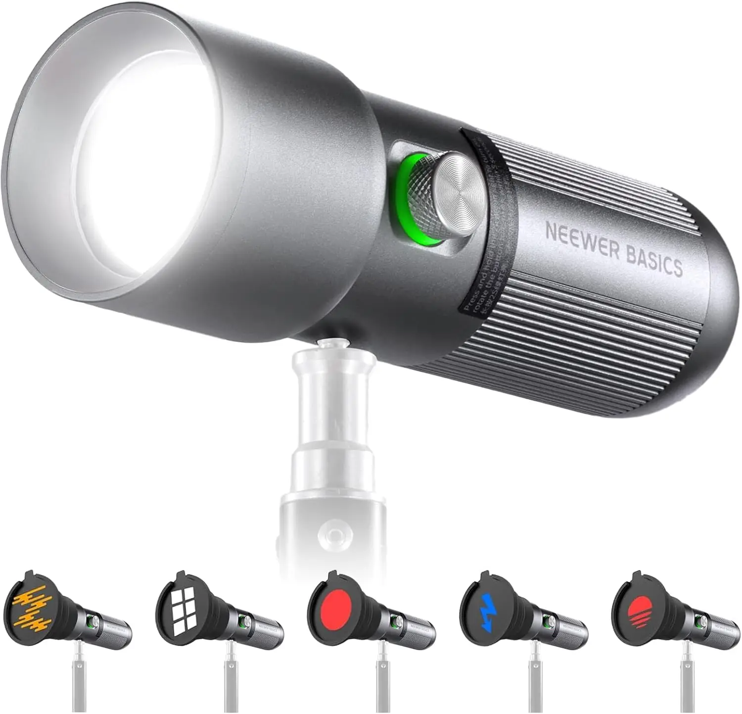 NEEWER Basics FL10 RGB Fotografie-Taschenlampe, 4 Farben & 20 GOBO-Filter, 7500mAh 10W Tragbarer Videoprojektor aus Aluminiumlegierung, Sonnenuntergangsmuster-Licht für Fotografie, Videoaufnahmen,