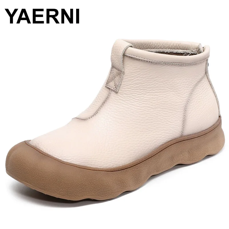 

Autumn Winter Handmade Retro Ankle Boots For Women Genuine Cow Leather Back Zipper Soft Flat Leisure Short Boots Lady
