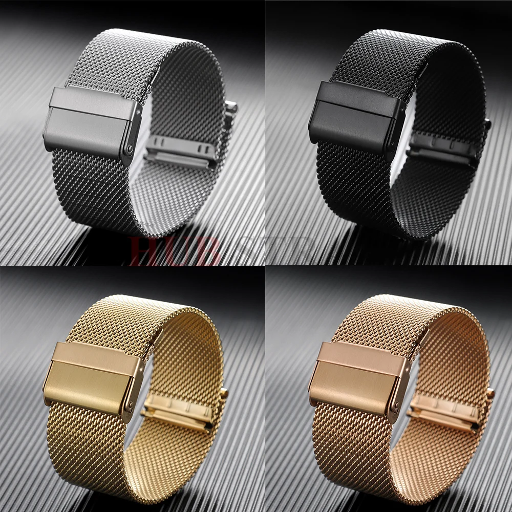 0,6 mm Milanaise-Armband, 12/14/16/18/19/20/22/24 mm, allgemeine Verwendung, Schnellverschluss-Armband, Edelstahlband für Omega-Gürtel, Herren und Damen