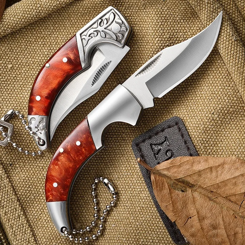 Multi functional mini folding knife: keychain design, stainless steel high hardness, can be used for both unpacking and fruit cu