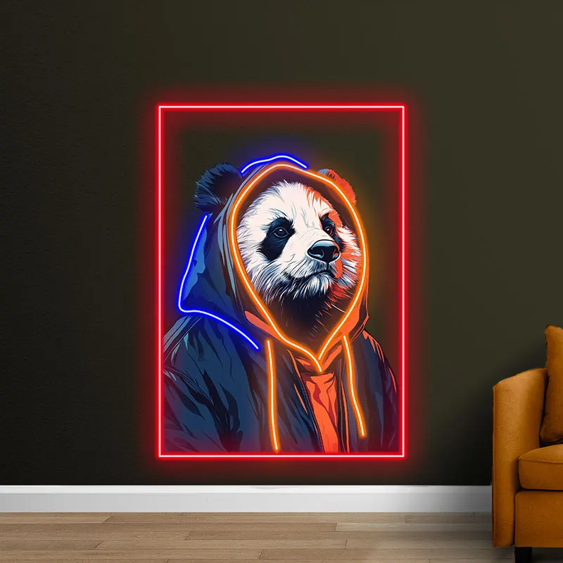 Toysign Cool Panda in Hoodie Neon Wall Art - Trendy LED Decor Light for Teen Bedroom, Gaming Room, Unique Gift Idea - Red Frame