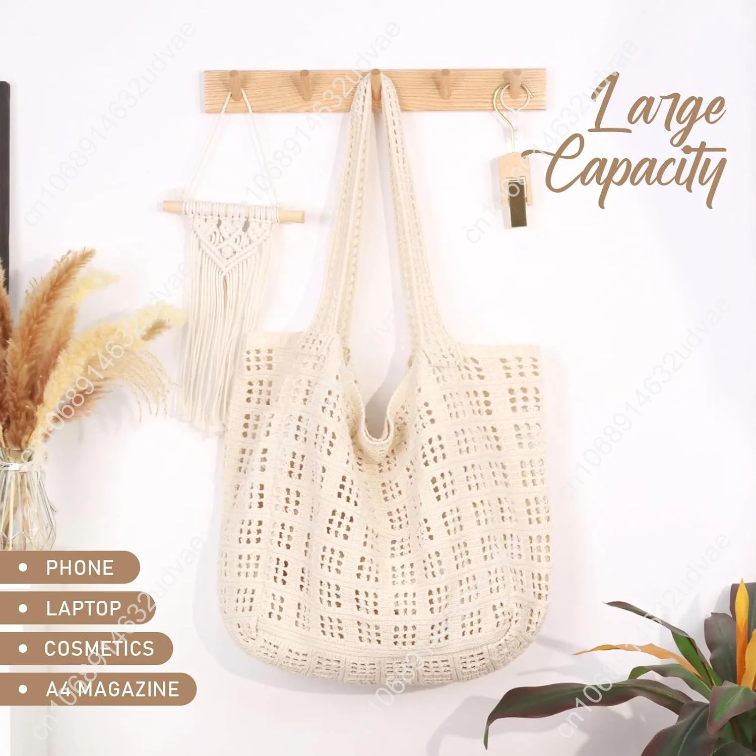 hatisan Crochet Bags for Women - Large Tote Aesthetic Handbag Shoulder Hippie Knit Bag