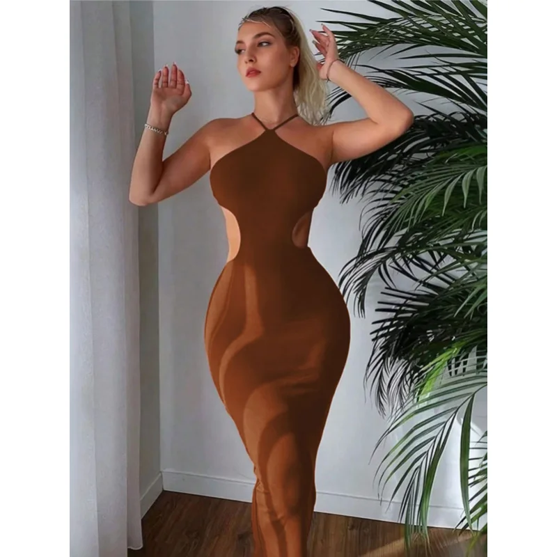 

Spring Summer New Women's Sexy Backless Tie Halter Bodycon Slim Fit Elegant Dress