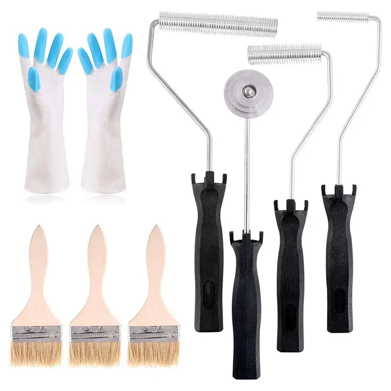 

ABBY-Bubble Paddle Roller Tools Kit-Fiberglass, 4Pcs Detail Brush& Gloves For Resin Laminating
