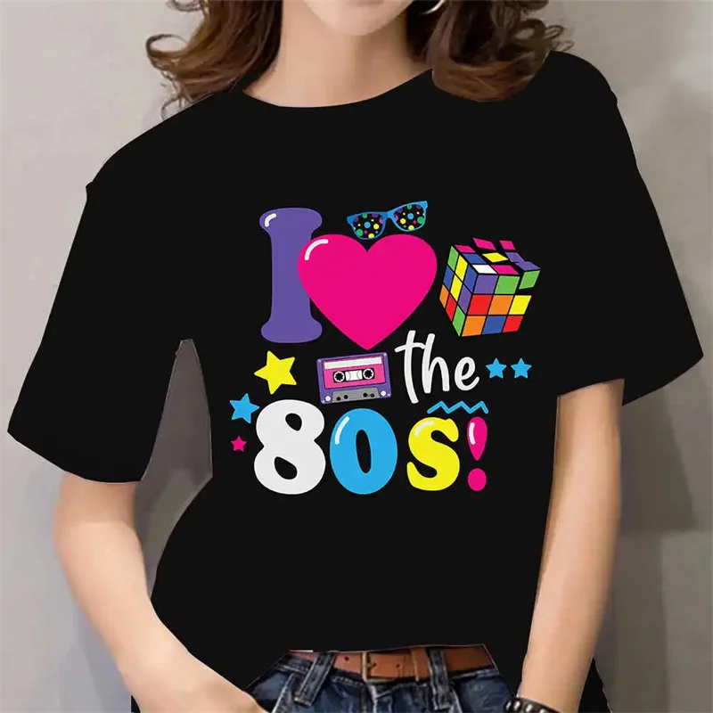 

Printed Love 80s 90s T Shirt Women Colorful Pattern Sleeves Casual Harajuku Streetwear O-Neck Tees T-Shirts Aesthetic Clothes