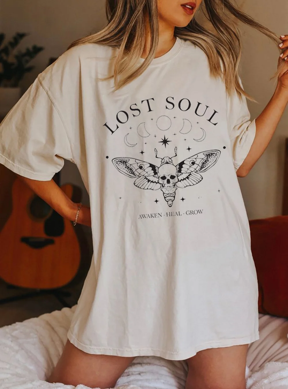 

Lost Soul Death Moth Graphic Tee Cotton Hip Hop Punk Vintage Gothic Men Women T-Shirt Short Sleeves Halloween Gift Wholesale