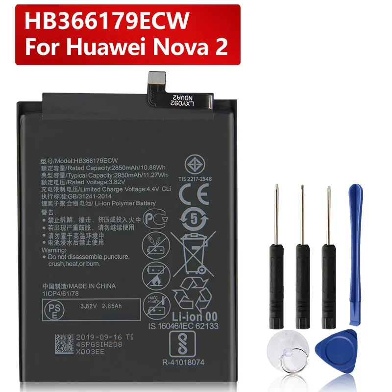 Replacement Battery HB366179ECW For Huawei Nova 2 Nova2 CAZ-AL10 CAZ-TL00 Rechargeable Phone Battery 2950mAh