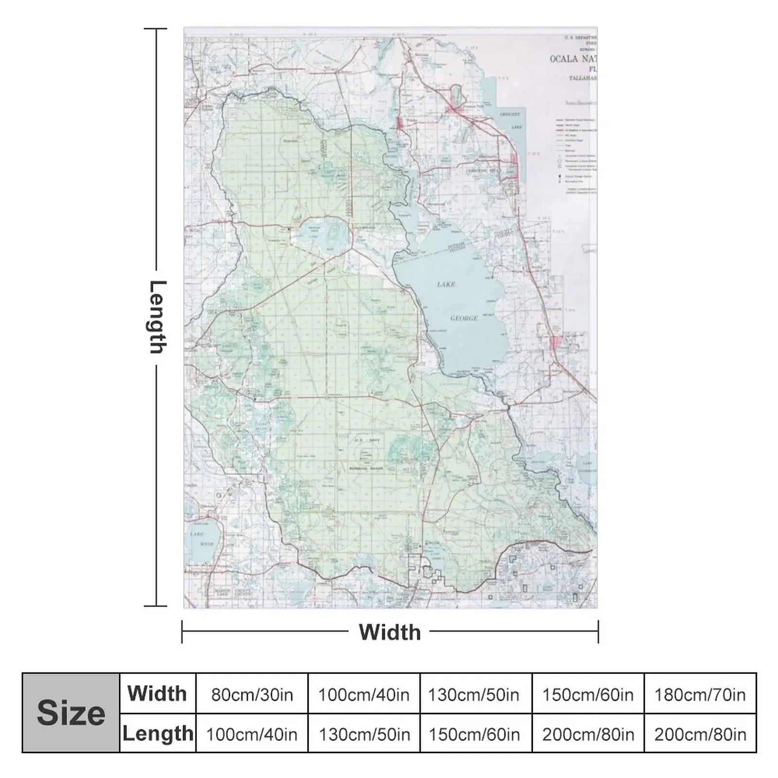 Ocala National Forest Map (1971) Florida Woodland Reserve Atlas Throw Blanket Softest Vintage Travel Blankets