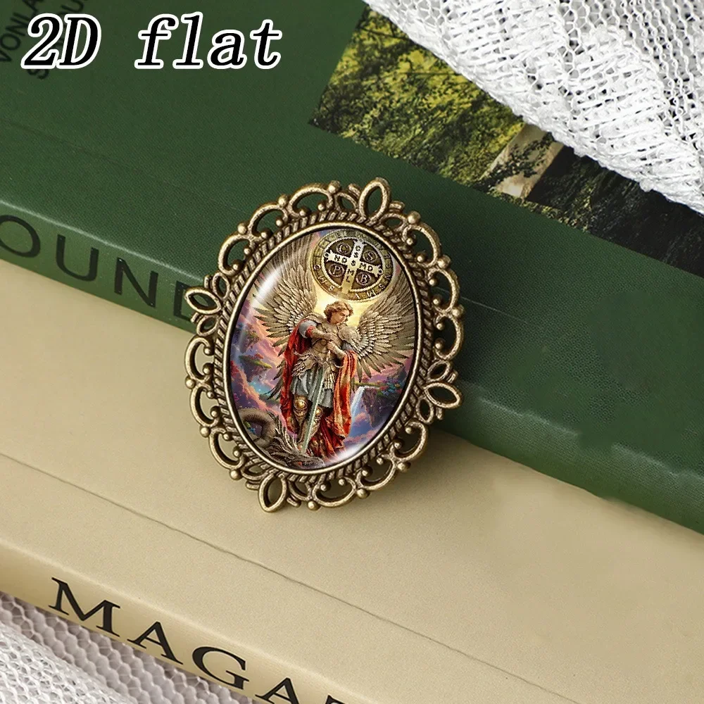 6/12/20 Pcs St Michael Archangel Lapel Pin for Bag, Vintage Lace Oval Brooch, 2D Flat Zinc Alloy Badge, Protection Gift Souvenir