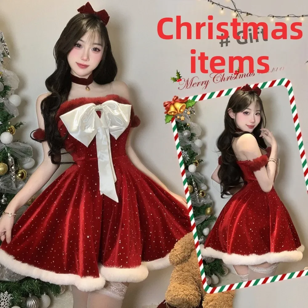 新しいレッドベルベットクリスマスドレスコスチュームクリスマス好意コスプレ衣装カーニバルパーティーサンタクロースコートホリデーパーティー