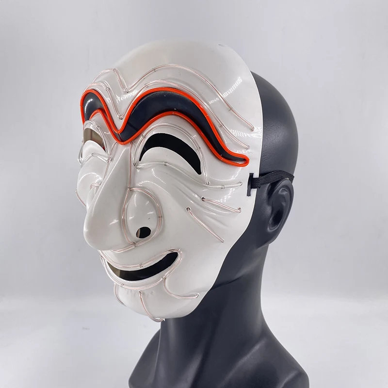 قناع تنكري مضيء بالنيون، قناع بيت المال الورقي، قناع تنكر متوهج للرجال والنساء، دعائم تنكرية للفيلم #4