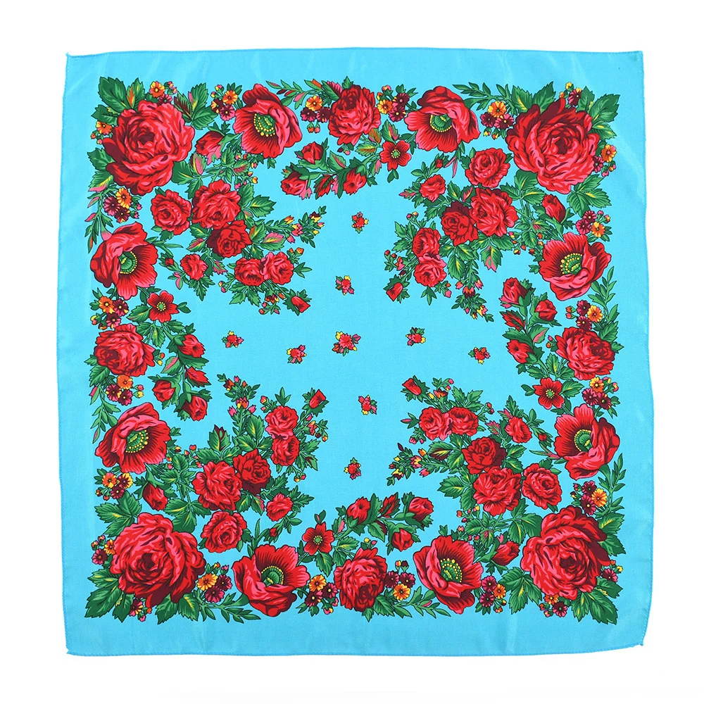 70*70cm Russische Quadrat Schal Frauen Luxus Floral Print Bandana Kopf Wraps Taschentuch Babuschka Stirnband Schals – Detail 16