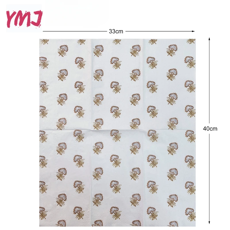 Floral Flower Printed Napkin Rectangle Paper Napkin Decorative Cup Flower Placemat Butterfly Bone Bart Paper 20pcs/Pac 33*40cm