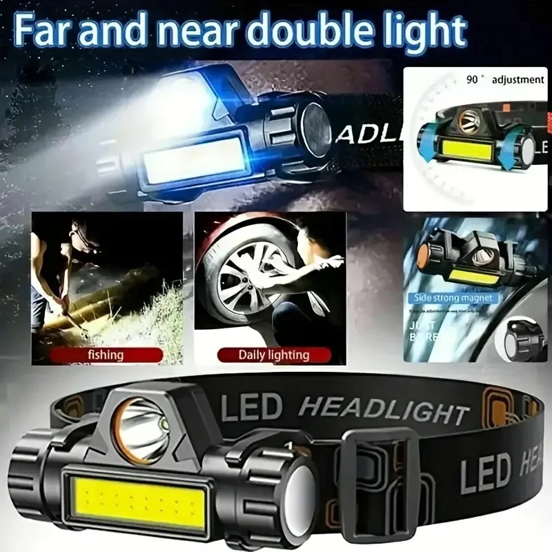 Ultra-Bright Headlamp LED Head Flashlight Rechargeable  Adjustable Light with Magnetic Head Torch Outdoor Camping Fishing image 6