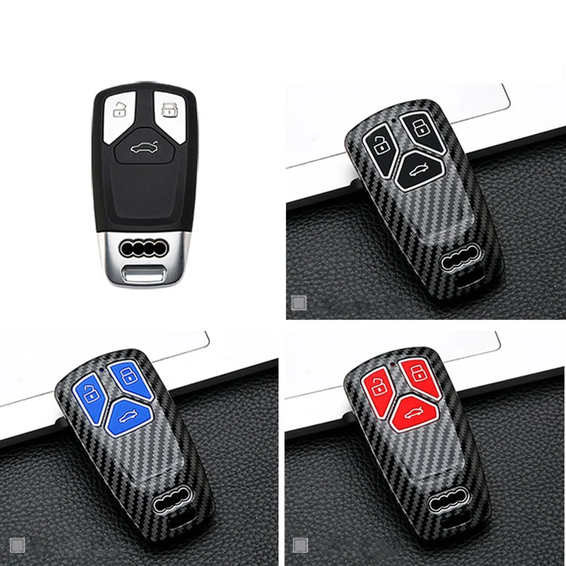 Carbon Fiber Car Remote Key Case Cover Shell For Audi A4 B9 A5 A6 8S 8W Q5 Q7 4M S4 S5 S7 TT TTS TFSI RS Protector Fob Keyless