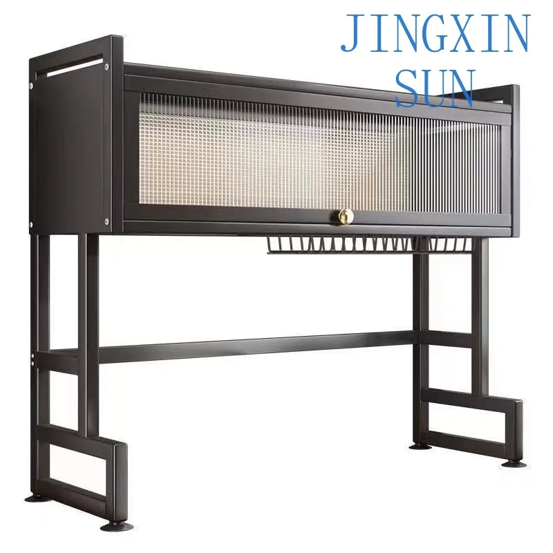 Flap dust door design is easy to clean, double-layer household storage rack is suitable for kitchen storage