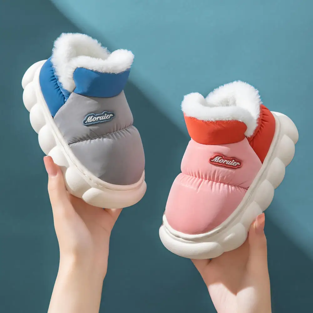 

Winter Children Cotton Slippers Include Heel Parent-Child Cotton Shoes Keep Warm Plus Velvet Thicken Anti-Slip Waterproof