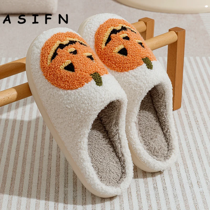 NEW Women Pumpkin Halloween Slippers Men Soft Plush Cozy Indoor Fuzzy Winter Warm Home Footwear House Shoes Fashion for Gift