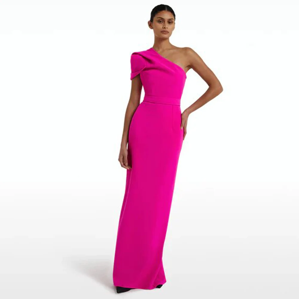 

2024 Elegant Ladies Gala Dresses Sheath/Column Jersey Valentine's Day Gown Fuchsia Pleat One-shoulder Evening Dress Maxi