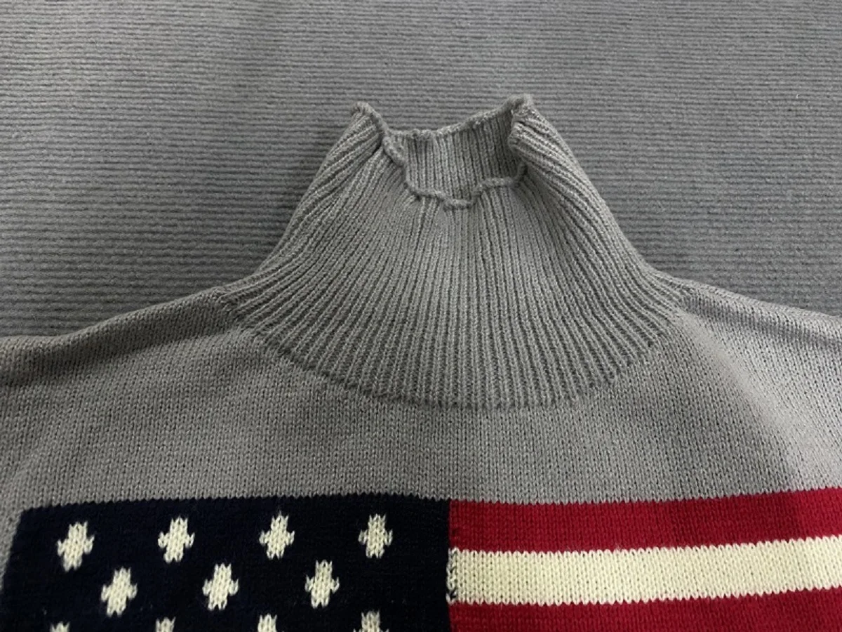 Autumn and winter women\'s loose sweater casual national flag jacquard round neck long sleeved pullover sweater knitted pullover