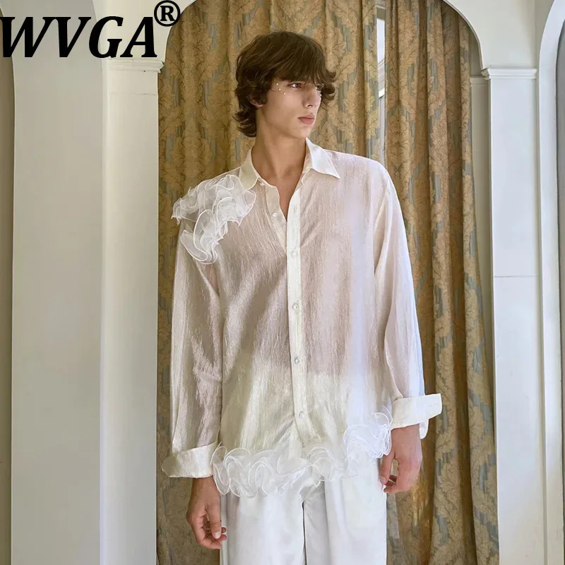 WVGA Autumn New Men Lightweight Breathable Italian-style Long Sleeved Shirt Loose Fit Decorative Lace Niche Chic Tops Ins W27905