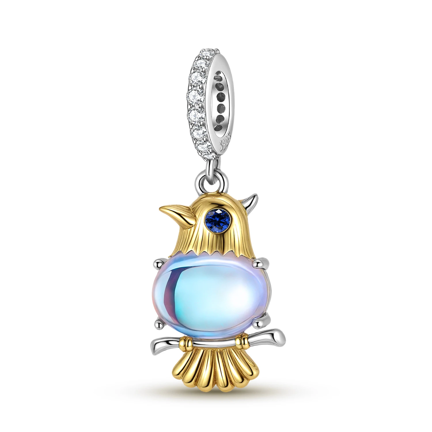 

925 Sterling Silver Gold Bird Animal Moonlight Beads Charm Pendant Beads fit Charm Bracelets & Bangles DIY Jewelry Makin