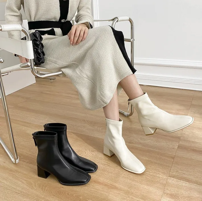 

Women's boots Maillard stretch French short boots with fleece 2026 new ankle boots slim boots women's boots