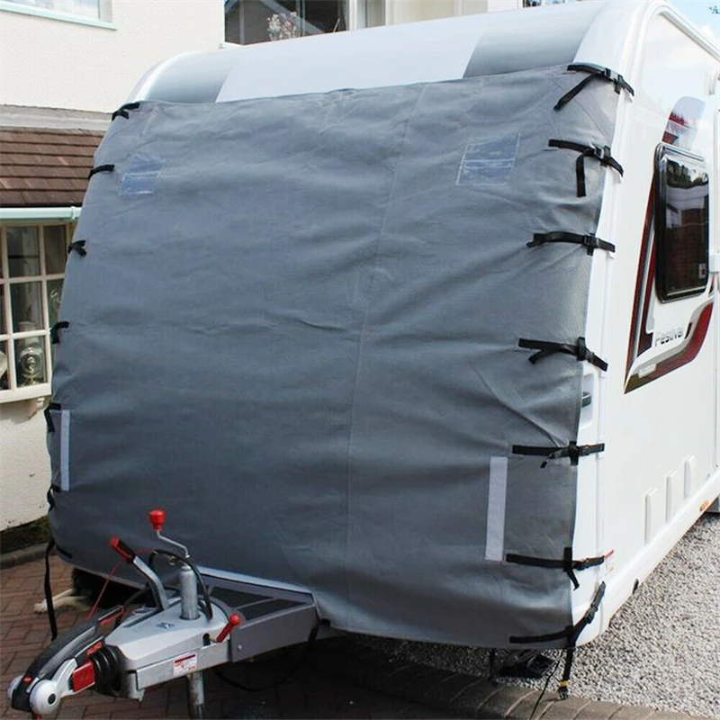 Universal Caravan Front Towing Cover Protector + 2 LED Light Guard Shield Grey