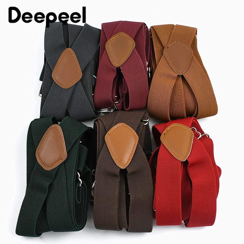 Deepeel 3.5*125Cm Suspender Pria Tipe X Tali Elastis Dewasa dengan 2 Klip Luar Ruangan Celana Suspender Jockstrap Aksesori Kemeja