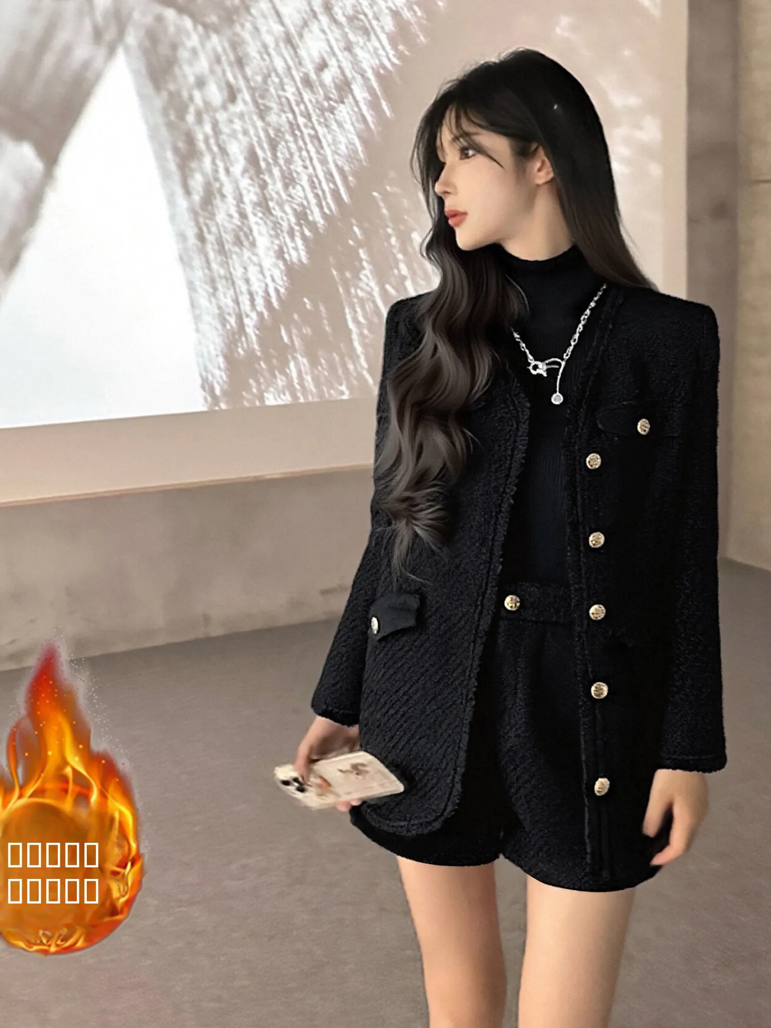 

Thickened Cotton Small Fragrance Style Women's Set 2026 Winter New High-End Short Pants Two-Piece Set Luxury Fashion Ensemble