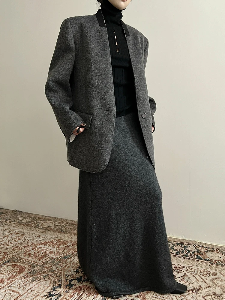 YERMORA-Blazers décontractés en laine épissée pour femmes, col en V, bouton unique, bureau, dame, vestes, document, mode, hiver, nouveau, 2024