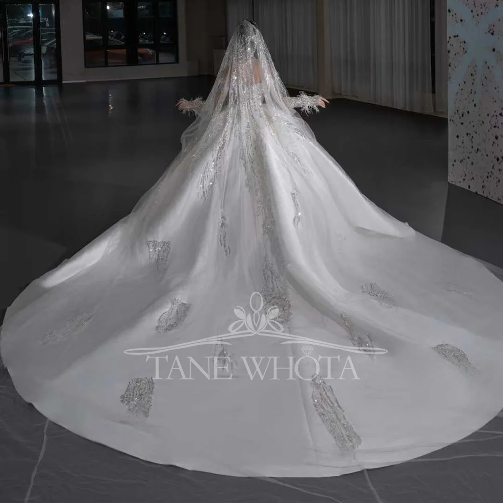 Sweetheart Off-Shoulder Beaded Sequined Feathers Ball Gown Wedding Dress Sexy Customized Vestido De Novia Boda