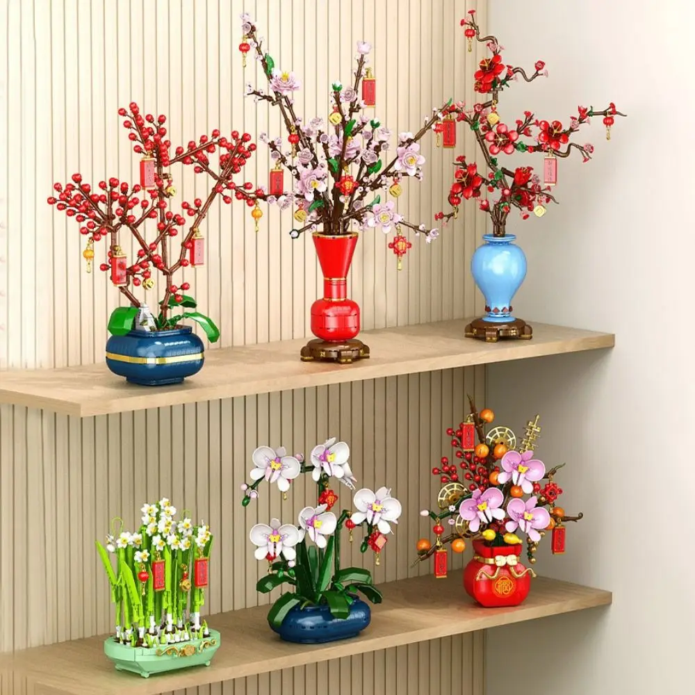 

Plastic Flower Building Blocks Assembly Handmade Bonsai Building Blocks Plum Blossom Design Narcissus Design