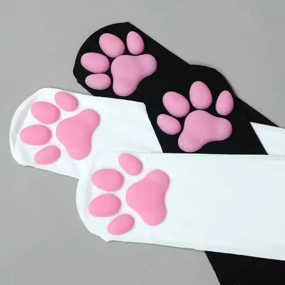 Kawaii Velvet Cat Paw Stockings Pink Paw Pads Thigh High 3D Kitten Claw Socks Cute Long Socks Lolita JK