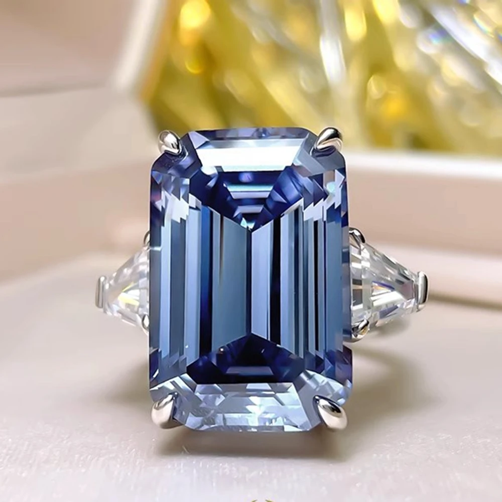 PuBang Luxury Jewelry Real 925 Sterling Silver Sapphire Created Moissanite Diamond Ring for Women Anniversary Gift Free Shipping