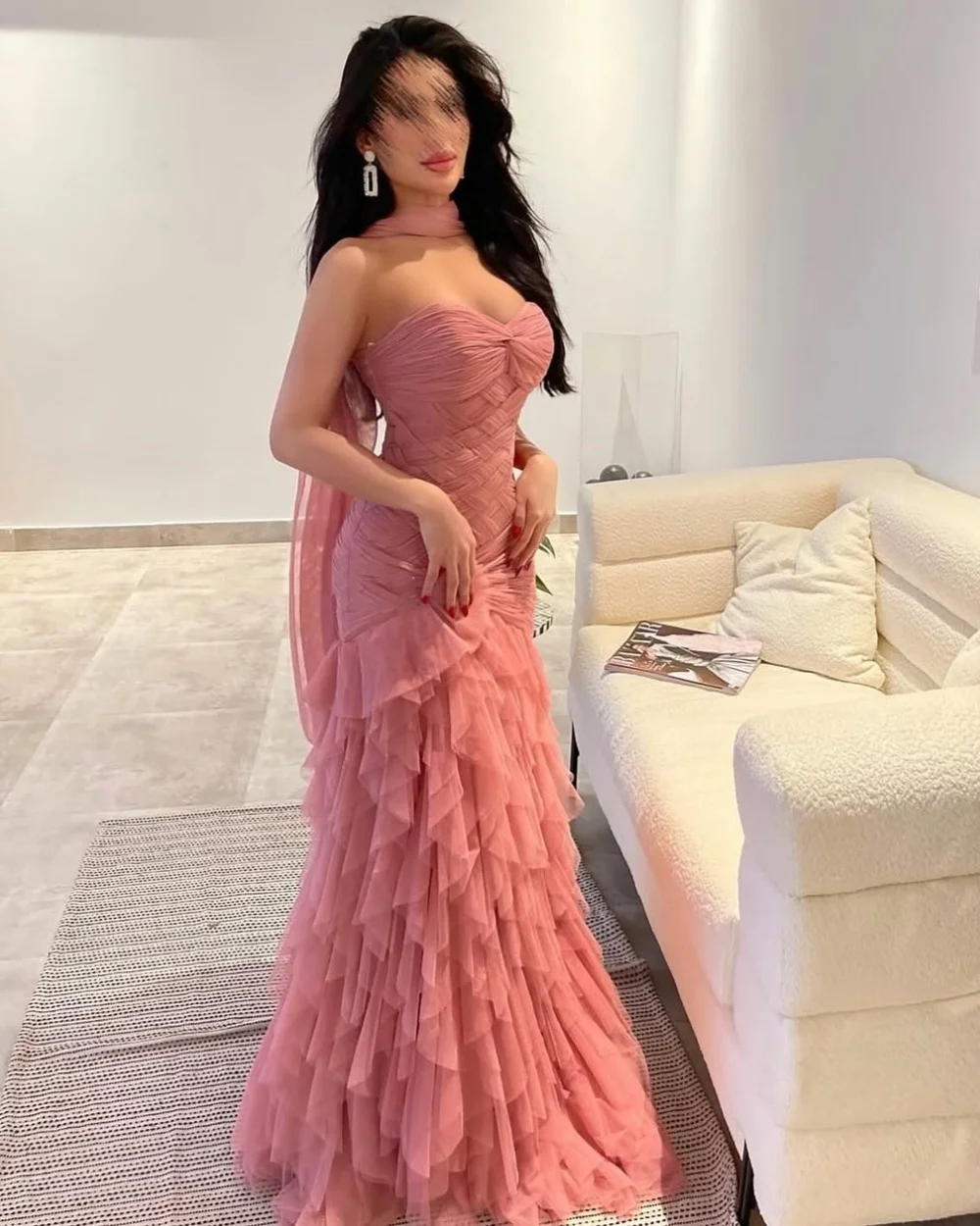 Vestidos largos clásicos personalizados de tul con gradas y pliegues cruzados, corte en A, vestidos para ocasiones a medida, moda de alta calidad