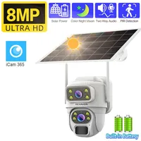 4K 8MP Wireless Solar Camera Dual Lens Dual Screen WiFi IP Videocamema PIR Motion Detection PTZ Security Protection Monitor Cam