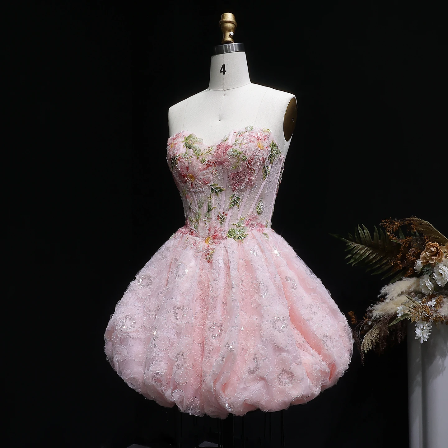 Sharon Said Rosa Sweetheart Homecoming-Kleid mit 3D-Blumenkorsett, Bubble Dubai Sexy Kurzes Cocktail-Abschlussballkleid RM136 Maßanfertigung – Detail 7