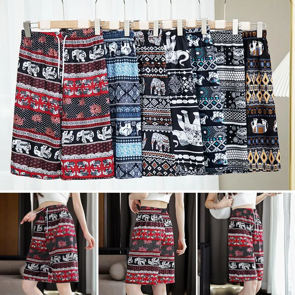 Beach Shorts for Women Men Summer Boho Festival Elephant Pattern Short Pants Baggy Hippie Bohemian Travel Clothes F2T3