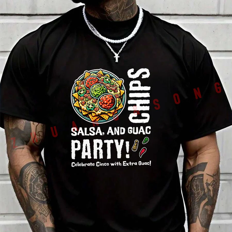 

Летняя футболка Summer Chips Salsa And Guac Party для мужчин и женщин, модная повседневная футболка высокого качества с круглым вырезом