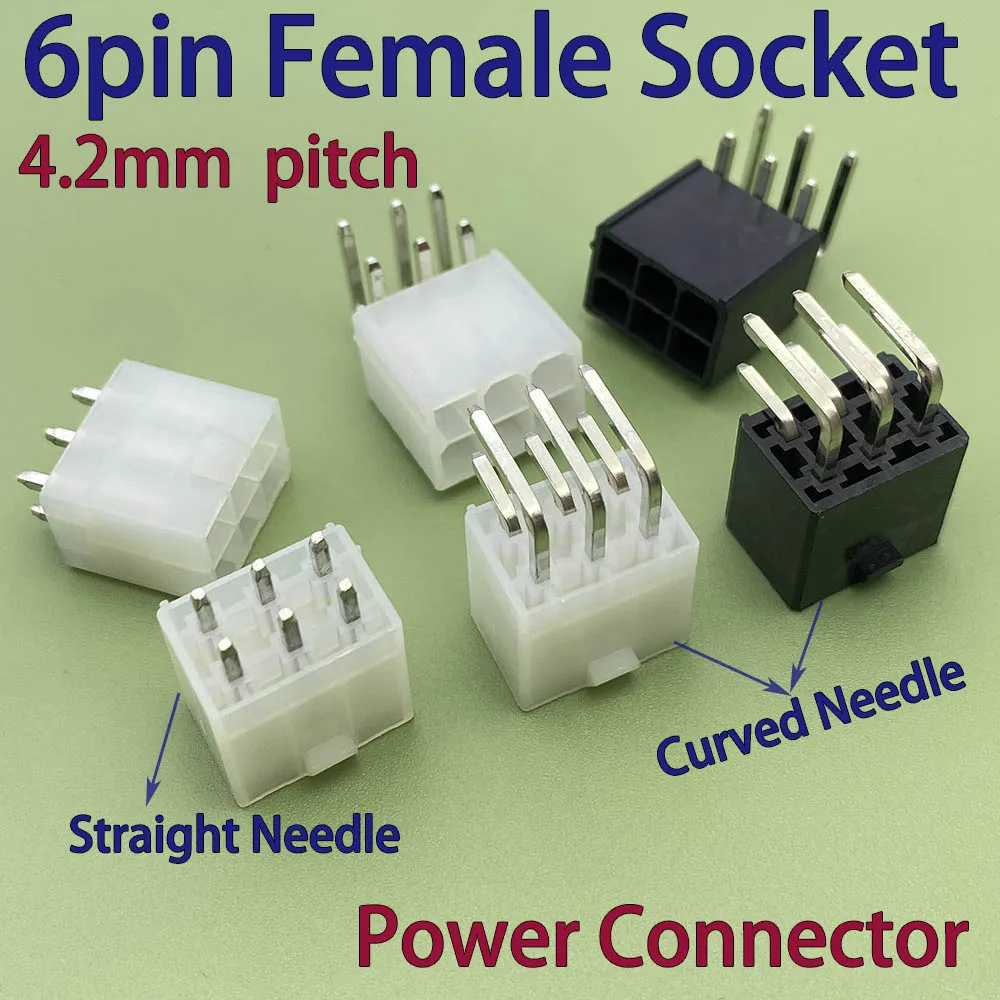 

10pcs 4.2mm pitch 6pin female socket Straight/Curved needle for PC computer ATX graphics card GPU PCI-E PCIe Power connector