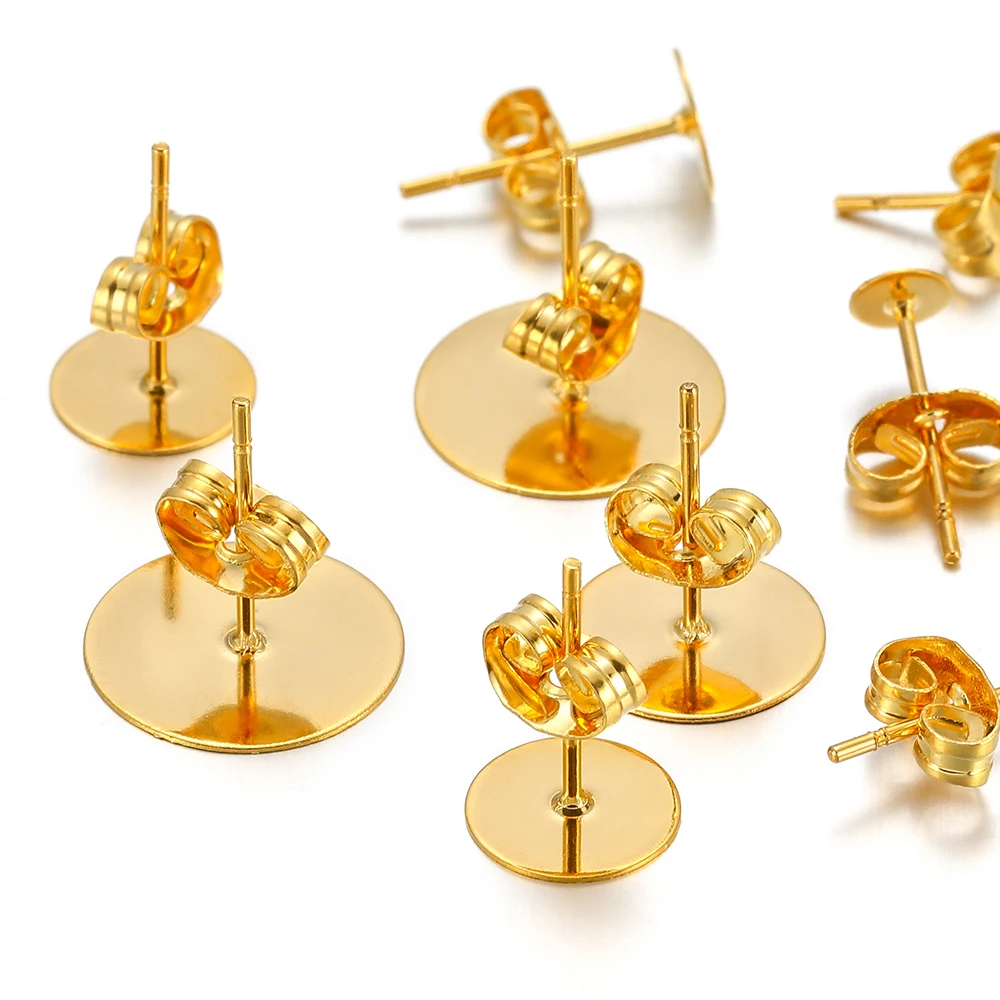 50-100 Stück Edelstahl-Wassergold-Ohrstecker-Basen, leere Ohrstecker, Ohrverschlüsse für die DIY-Schmuckherstellung – Detail 4