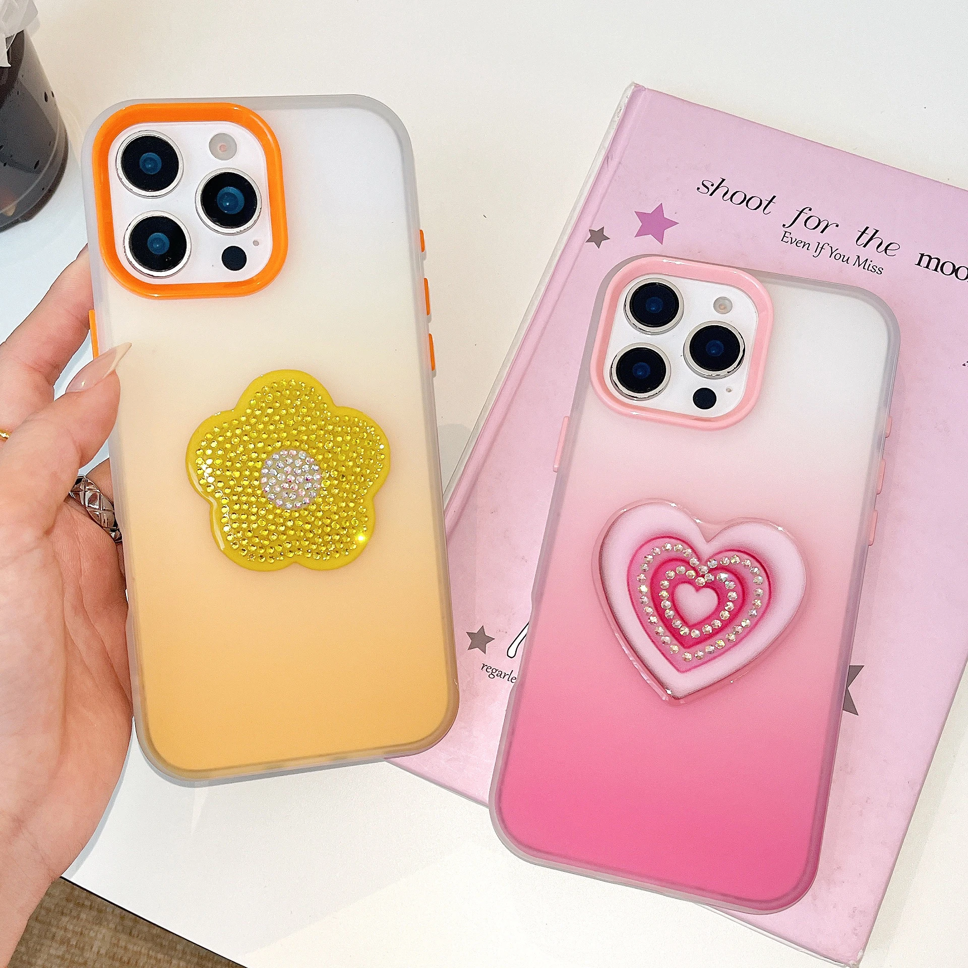 Urocze etui na telefon z brokatem, diamentami i gradientem w kształcie serca, odporne na wstrząsy, przezroczyste, do iPhone 16 15 14 11 13 12 17 Pro Max 16 Plus Air