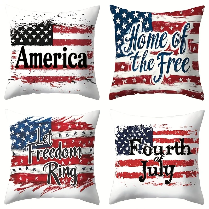 Design of the American Flag Single-sided printing Short plush Suitable for living rooms bedrooms sofas (excluding pillow cores)