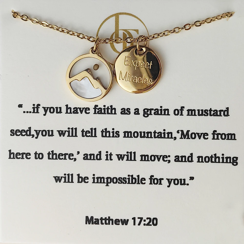 Expect Miracles Faith Mountain Mustard Seed Disc Necklace