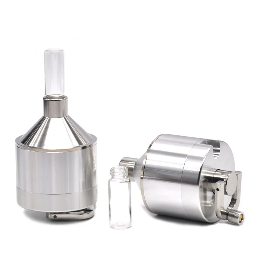 1Pc 44mm Metal Powder Hand Spice Mill Funnel Food Container Kitchen Tools Herb Grinder Hand Crusher with Glass Snuff Bottle