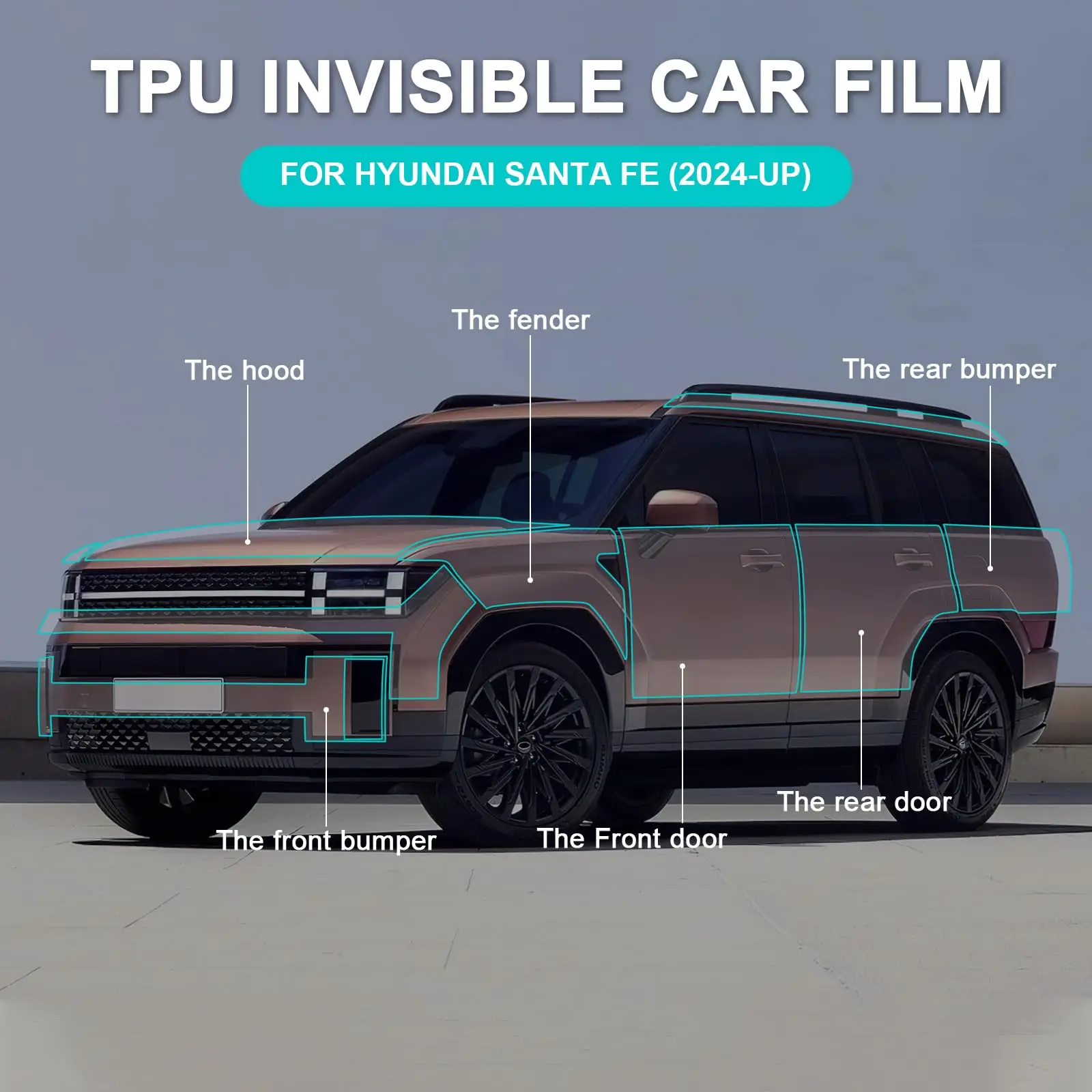 

For Hyundai Santa Fe 2024-UP TPU Paint Protection Film Self-Healing Clear Bra Pre-cut PPF Kit Car Body Anti-Scratch Resistant