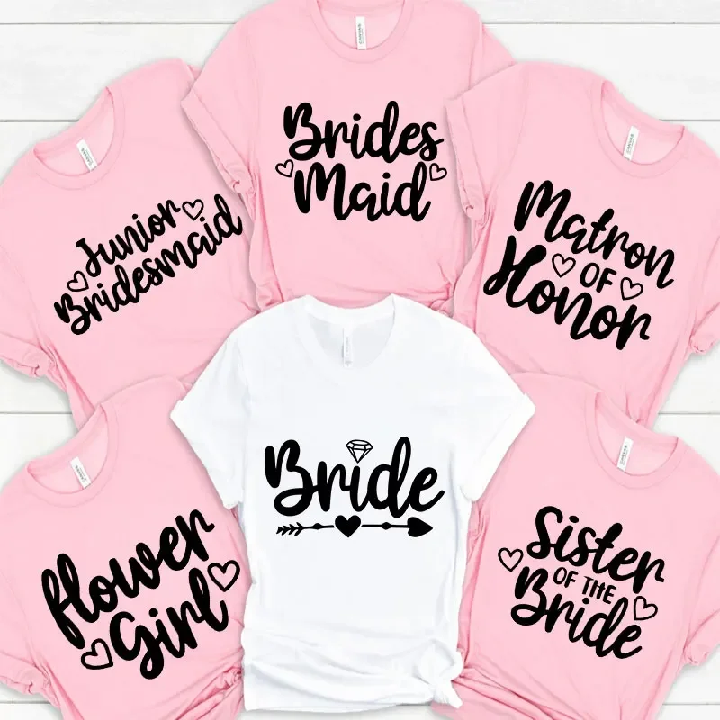 Bruids Bruiloft Verlovingsfeest Blouses Team Bruid T-Shirt Vrijgezellenfeest Tops Vrouwen Korte Mouwen Tshirt Roze Witte T-Shirts